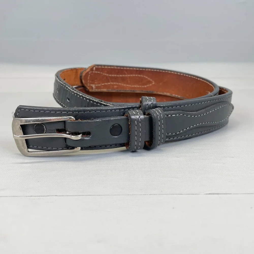 Justin Western Belt Mens Size 32 Gray Top Grain Cowhide Leather - Made in USA